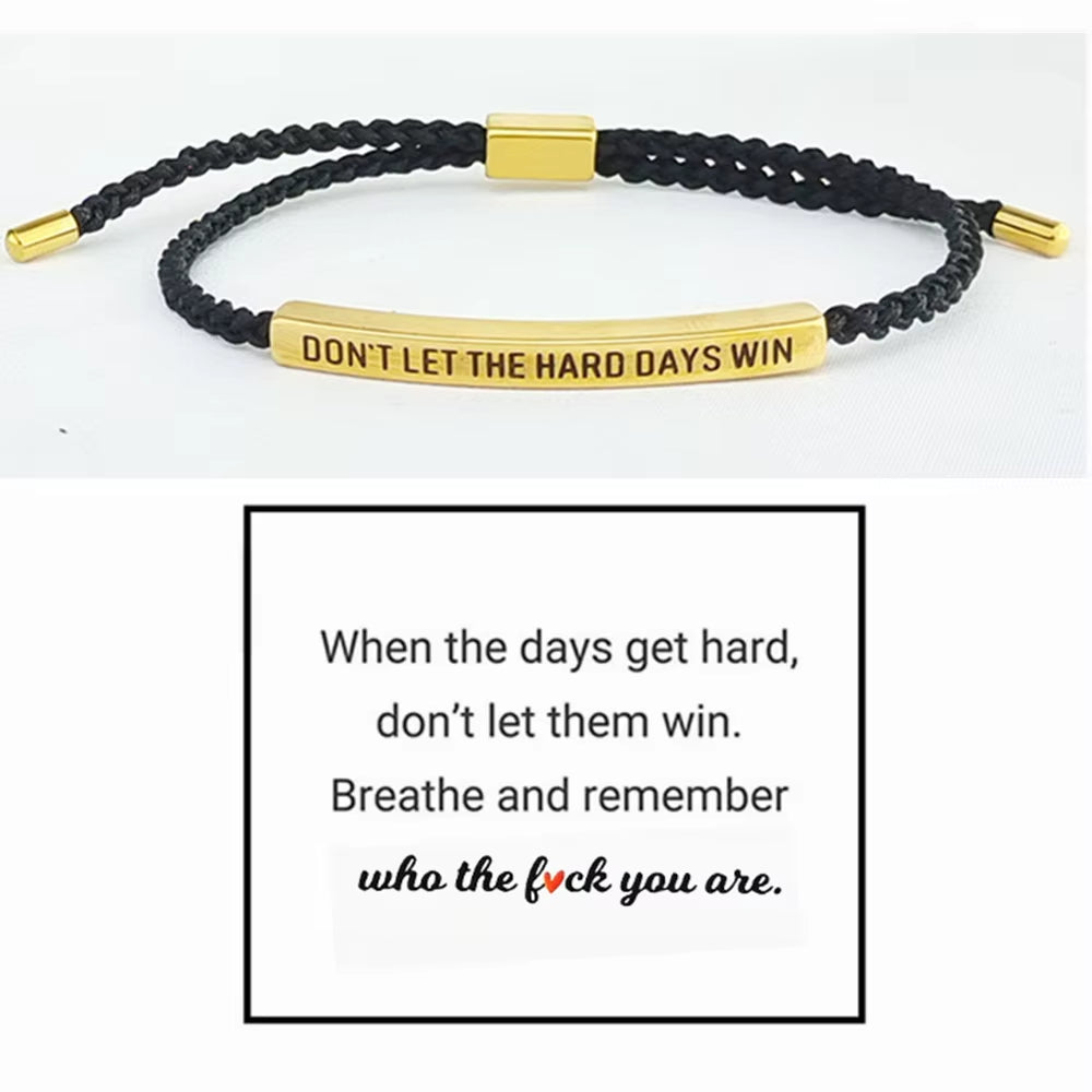 Engraved Don'T Let the Hard Days Win Message Bracelet Friendship Jewelry Stainless Steel Bar Tube Bracelets Christmas Gift