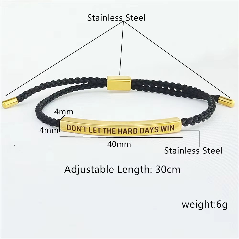 Engraved Don'T Let the Hard Days Win Message Bracelet Friendship Jewelry Stainless Steel Bar Tube Bracelets Christmas Gift