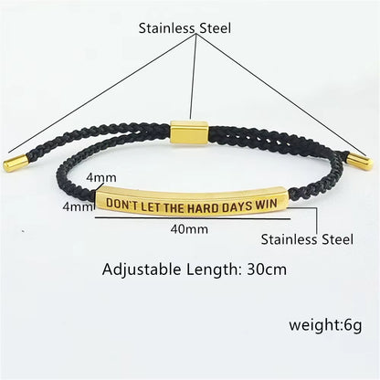 Engraved Don'T Let the Hard Days Win Message Bracelet Friendship Jewelry Stainless Steel Bar Tube Bracelets Christmas Gift