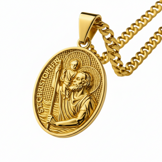 St. Christopher Protection Pendant Necklace – Gold Plated