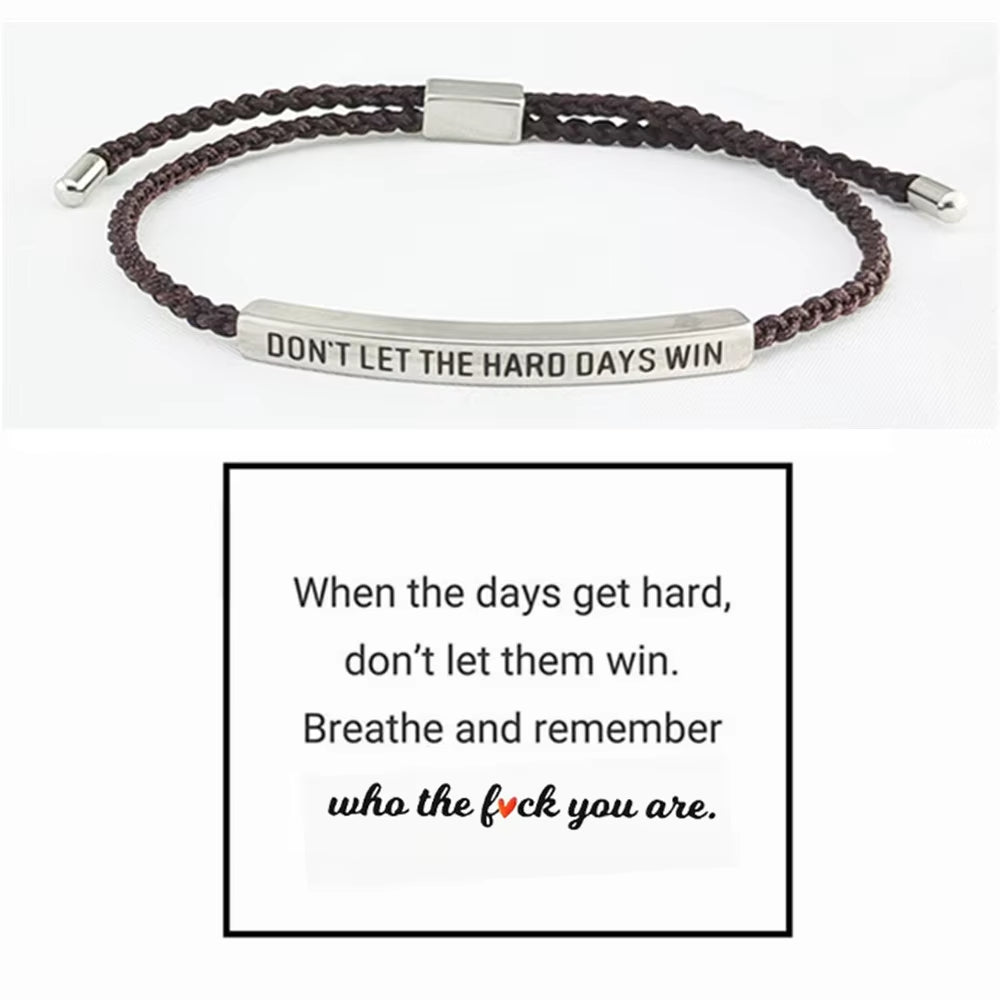 Engraved Don'T Let the Hard Days Win Message Bracelet Friendship Jewelry Stainless Steel Bar Tube Bracelets Christmas Gift