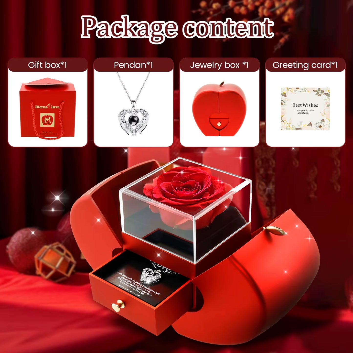 Valentines Day Gift I Love You Necklace with Rose Gifts Box Pendant Jewelry for Girlfriend 2025 New in Romantic Accessories